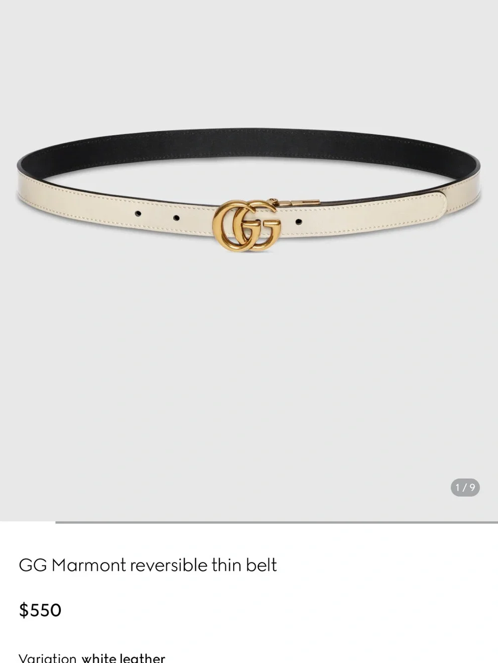 Gucci GG Marmont Reversible Thin Leather Belt in Black/White